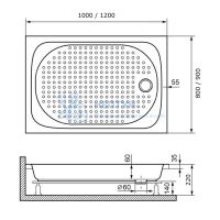 Душевой поддон 80*120*6 h3.5 RGW LUX/TN /Прямоуг Ø60 (FW5-8) (открыт.)