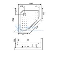 Душевой поддон 100*100*3.5 h 22 RGW STYLE Белый/Трапеция Ø60 (FW5-8)