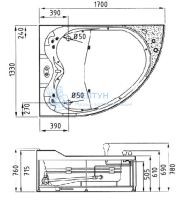 Акриловая ванна Gemy 170x170 асимметричная G9086 B L