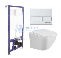 Инсталляция Berges Wasserhaus NOVUM с клавишей L2 матовый хром + безободковый унитаз Taliente Amato с сиденьем микролифт AM25010