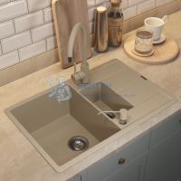 Кухонная мойка кварцевая Uperwood Quartz UPD-05-02, прямоугольная двухсекционная, бежевая