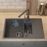 Кухонная мойка кварцевая Uperwood Quartz UPD-05-03, прямоугольная двухсекционная, серая
