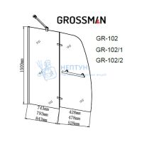 Шторка для ванны Grossman GR-102 (150х90) распашная, профиль хром, стекло прозрачное