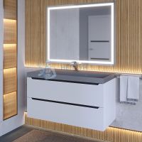 Тумба с раковиной для ванной подвесная Uperwood Tanos-Classic Quartz 100х45х55 см, белая графит/бетон