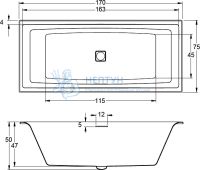 Акриловая ванна Riho Square 170x75 прямоугольная B100001005