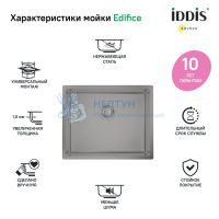 Мойка нерж.сталь, универсального монтажа, графит, 540*440, Edifice, Iddis EDI54G0i77