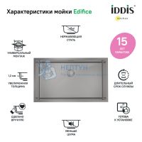 Мойка нерж. сталь, универсального монтажа, графит, 740*440, Edifice, Iddis EDI74G0i77