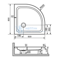 Душевой поддон 80*80*3.5 RGW STYLE /Полукруг Ø90 (FW5-8)
