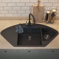 Кухонная мойка кварцевая Uperwood Quartz UPD-06-04, угловая двухсекционная, черная