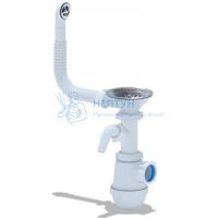 Сифон для мойки АНИ пласт Грот A1042SP 3 1/2" 40 мм с отводом для стиральной машины