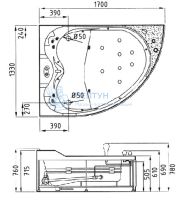 Акриловая ванна Gemy 170x170 асимметричная G9086 K L