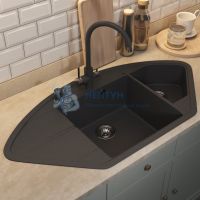 Кухонная мойка кварцевая Uperwood Quartz UPD-06-04, угловая двухсекционная, черная