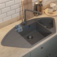 Кухонная мойка кварцевая Uperwood Quartz UPD-06-03, угловая двухсекционная, серая
