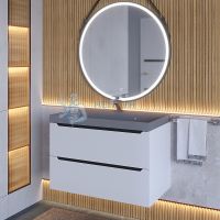Тумба с раковиной для ванной подвесная Uperwood Tanos-Classic Quartz 80х45х55 см, белая графит/бетон