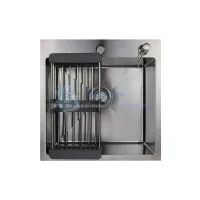 Мойка для кухни врезная Agata C5050-AR 500х500х210х3,0 мм сатин, с круглым отверстием,  сифон, коландер, дозатор