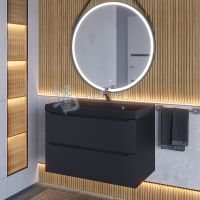 Тумба с раковиной для ванной подвесная Uperwood Tanos-Classic Quartz 80х45х55 см, черная/уголь