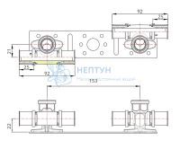 Пресс-тройник 16x1/2x16 двойной с креплением Comisa