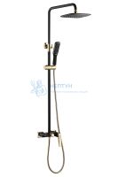 Стойка для душа со смесителем VENTURO черный + золото Boheme 388-B