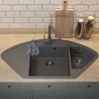 Кухонная мойка кварцевая Uperwood Quartz UPD-06-03, угловая двухсекционная, серая