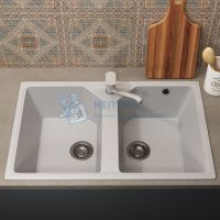Кухонная мойка из искусственного камня Uperwood ECON UPD-402-001, прямоугольная, 2 чаши, белая матовая