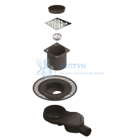 BERGES Трап водосток PLATZ Antik 150х150, золото хром, боковой выпуск S-сифон D50 H60 092161