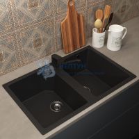 Кухонная мойка из искусственного камня Uperwood ECON UPD-402-004, прямоугольная, 2 чаши, черная матовая
