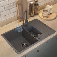 Кухонная мойка кварцевая Uperwood Quartz UPD-05-03, прямоугольная двухсекционная, серая