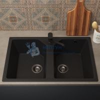 Кухонная мойка из искусственного камня Uperwood ECON UPD-402-004, прямоугольная, 2 чаши, черная матовая