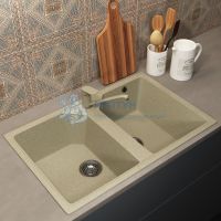 Кухонная мойка из искусственного камня Uperwood ECON UPD-402-002, прямоугольная, 2 чаши, бежевая матовая