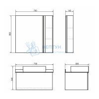 Тумба-умывальник Comforty Эдинбург-75 бетон светлый с черной столешницей с раковиной T-Y9378 00004149066CF