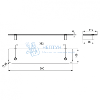Стеклянная полочка 500 x 110 x 40 мм Ideal Standard CONNECT N1392AA