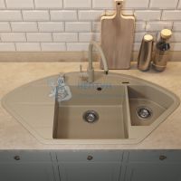 Кухонная мойка кварцевая Uperwood Quartz UPD-06-02, угловая двухсекционная, бежевая