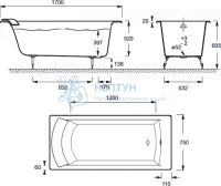 Чугунная ванна Jacob Delafon Biove 170x75 прямоугольная E2930-S-00