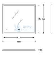 Зеркало TECNO c LED 90 с подсветкой, с функцией антизапотевание, белый глянцевый