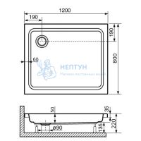 Душевой поддон 80*120*3,5 h22 RGW STYLE /Прямоуг Ø90 (FW5-8)