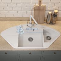Кухонная мойка кварцевая Uperwood Quartz UPD-06-01, угловая двухсекционная, белая