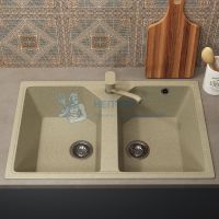 Кухонная мойка из искусственного камня Uperwood ECON UPD-402-002, прямоугольная, 2 чаши, бежевая матовая