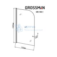 Шторка для ванны Grossman GR-100/1 (150х70) распашная, профиль хром, стекло прозрачное