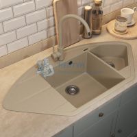 Кухонная мойка кварцевая Uperwood Quartz UPD-06-02, угловая двухсекционная, бежевая