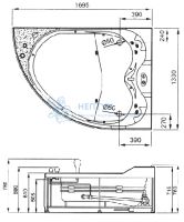 Акриловая ванна Gemy 170x170 асимметричная G9086 B R