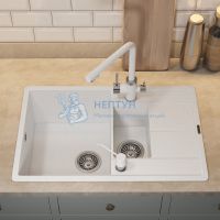Кухонная мойка кварцевая Uperwood Quartz UPD-05-01, прямоугольная двухсекционная, белая